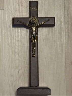 Wooden Tabletop or Wall Saint Benedict Crucifix